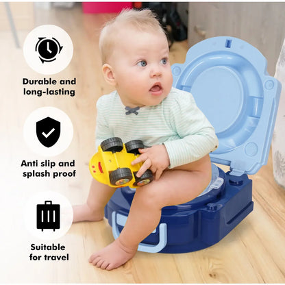 Child using a portable travel toilet, leakproof toddler potty for baby gear