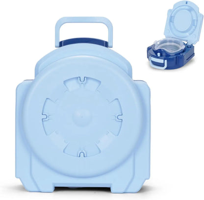Toddler travel potty, leakproof design, shown with accessories for easy use