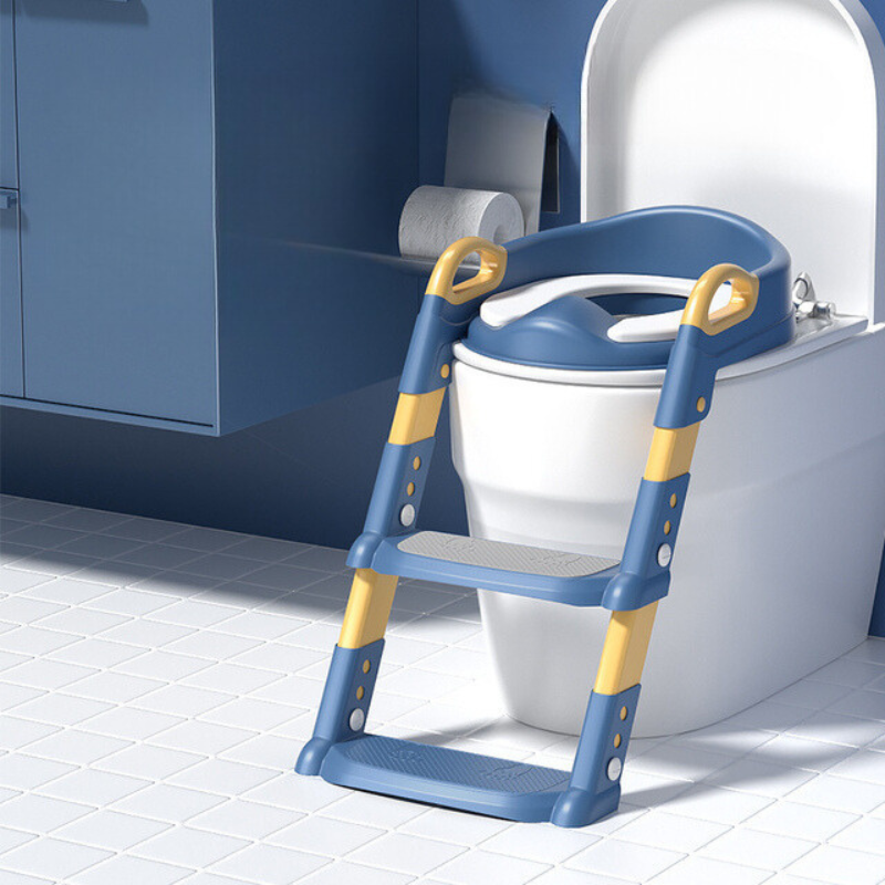 Pink toddler potty training seat with steps, an essential baby care item for easy potty learning.