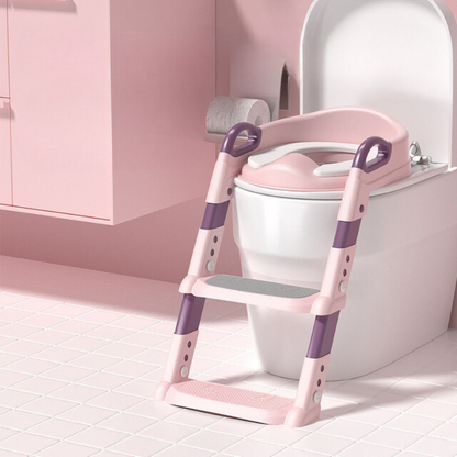 Foldable toddler potty seat with climbable steps, for independent and safe potty training for kids.