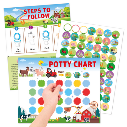 Potty training reward system chart with various stickers to track a child's progress.