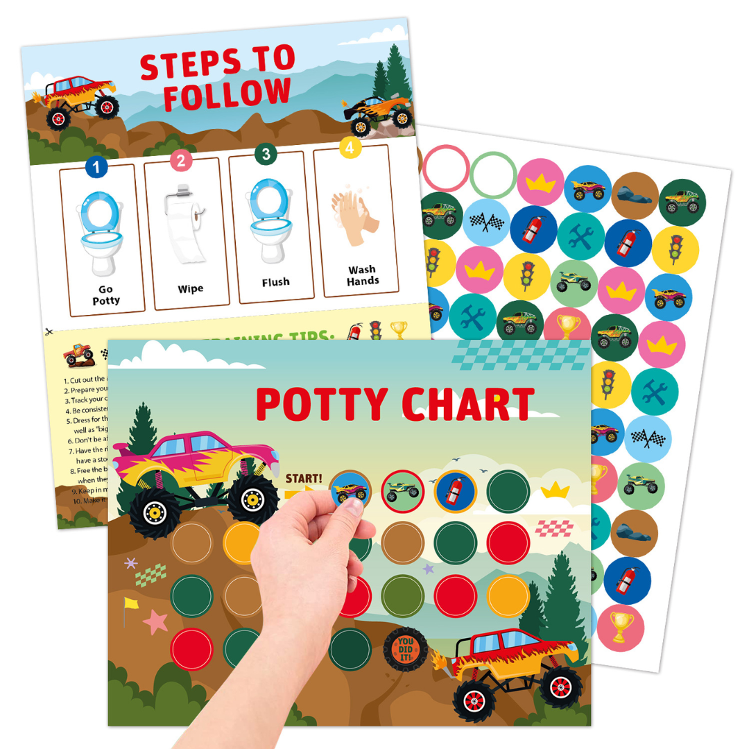 Children's potty training readiness chart and stickers, supporting toddler development.