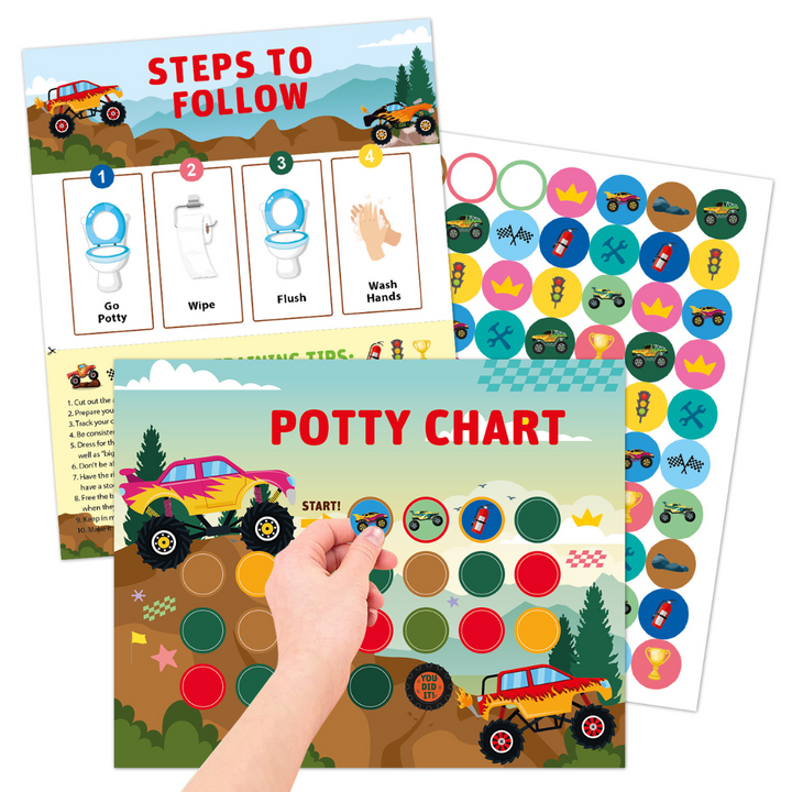 Children's potty training readiness chart and stickers, supporting toddler development.