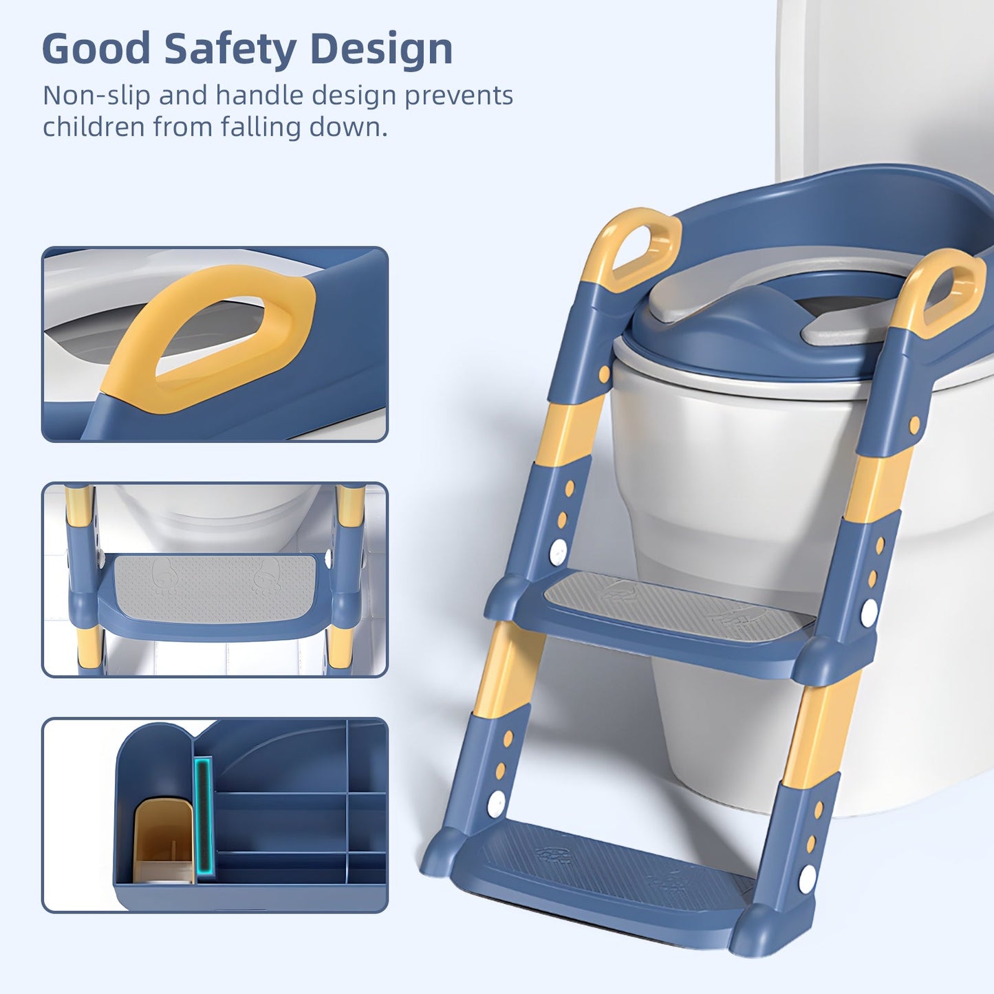 Adjustable height potty training seat with anti-slip step stool for kids bathroom toilet safety