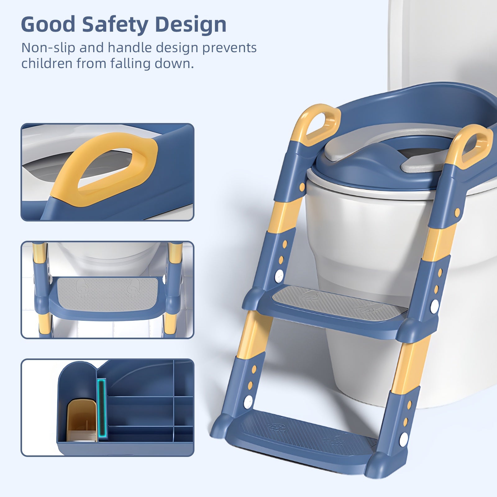 Adjustable height potty training seat with anti-slip step stool for kids bathroom toilet safety