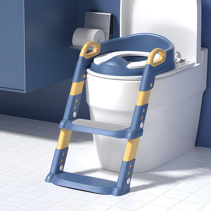 Easy-to-store toddler potty training seat with an integrated, foldable step stool for convenience