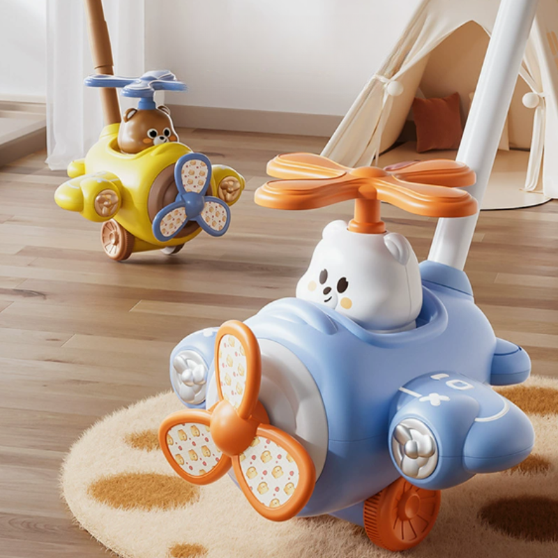 Toddler Push-and-Go Airplane Toy with lights and music, promoting active play and sensory development.
