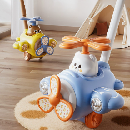Toddler Push-and-Go Airplane Toy with lights and music, promoting active play and sensory development.