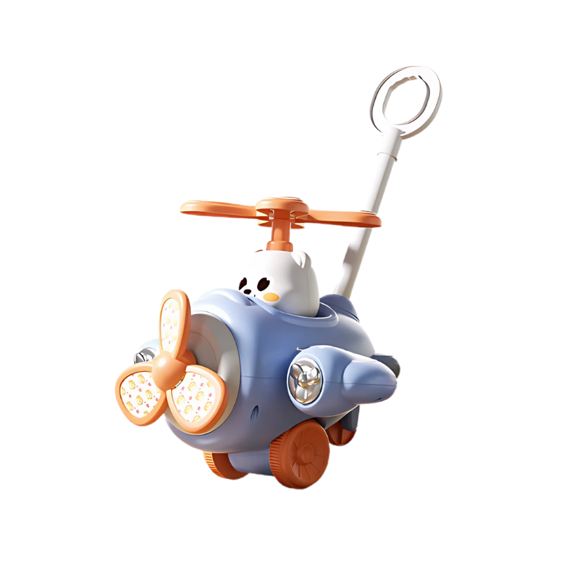 Musical airplane toy with easy-to-grab handle, designed for early development and baby gift giving.