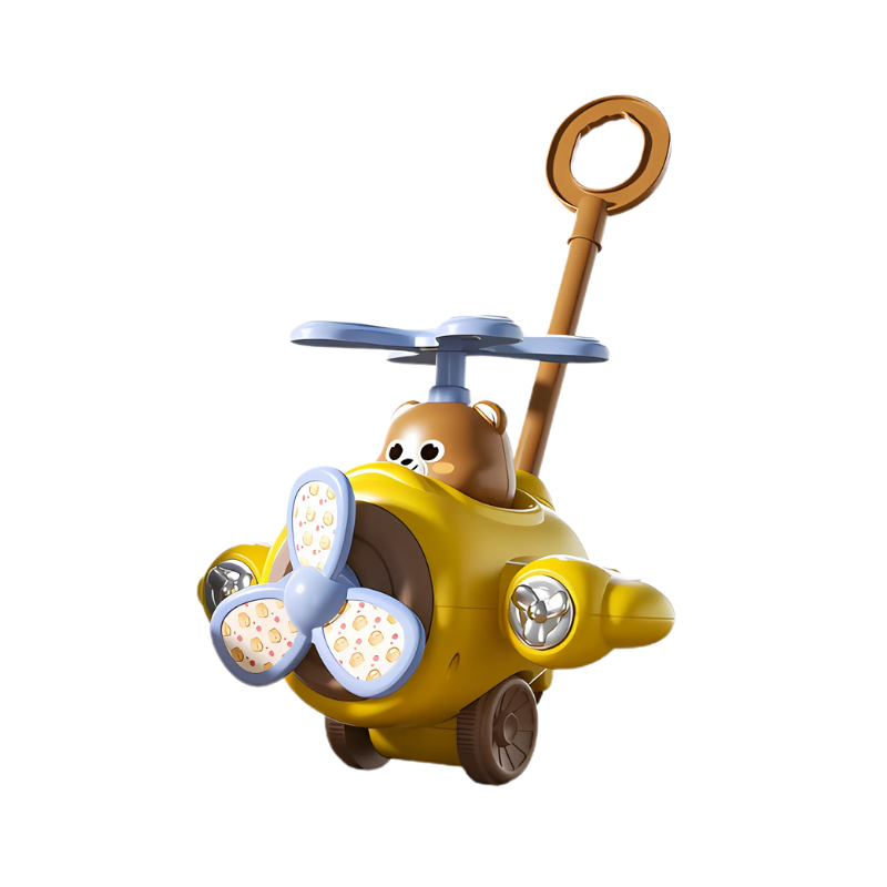 Sensory toddler push toy airplane, encourages active play with lights, music, and a moving propeller.