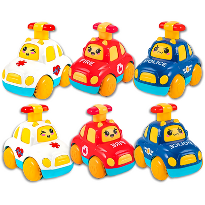 Educational push car toys, 6-pack, for toddlers to develop motor skills and enjoy vehicle play.