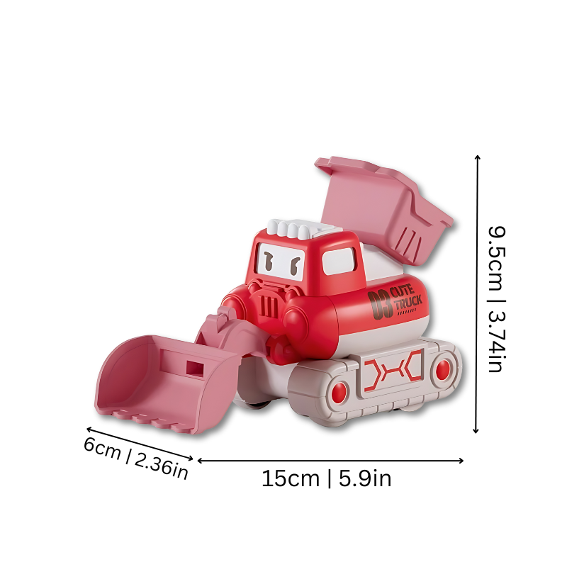 Colorful push and go dump truck toy for toddlers, part of construction vehicle set, educational play.