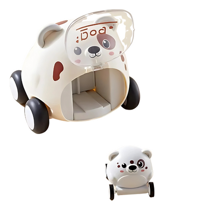 Happy child playing with a developmental animal racer, promoting cognitive skills and fun.