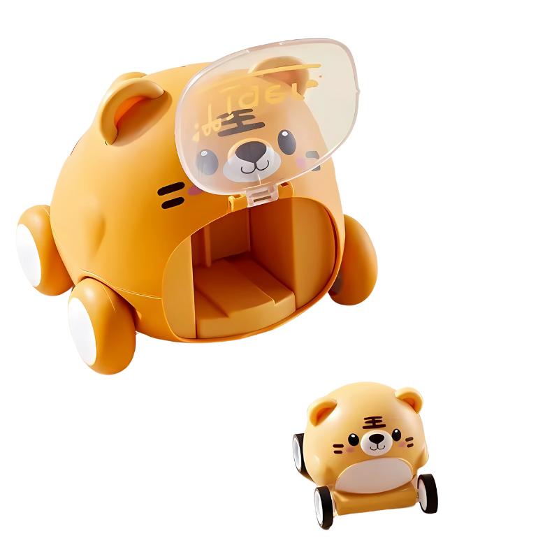 Side view of a blue animal racer, an engaging toddler toy for learning and motor skill development.