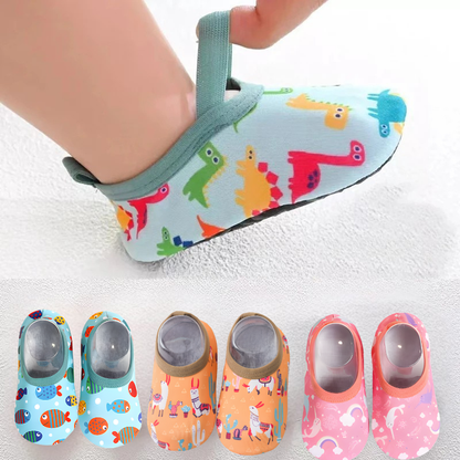 Toddler quick-dry water sneakers, animal print, grip sole & elastic fit for beach play