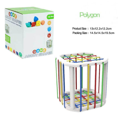 Complete set of a rainbow block game and shape sorter, ideal for toddler fine motor skills.