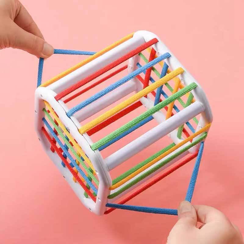 Closeup of colorful rainbow blocks for baby sensory play and shape sorting. Learning game.