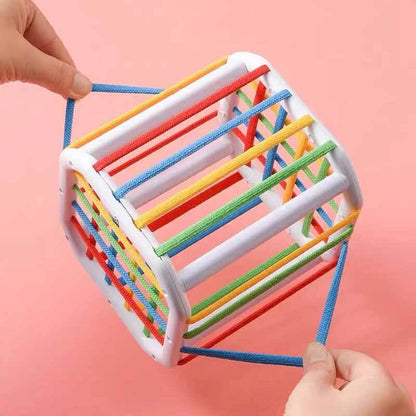Closeup of colorful rainbow blocks for baby sensory play and shape sorting. Learning game.