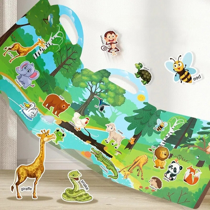 Toddler reusable sticker activity book with farm animals, enhancing creative play and vocabulary.