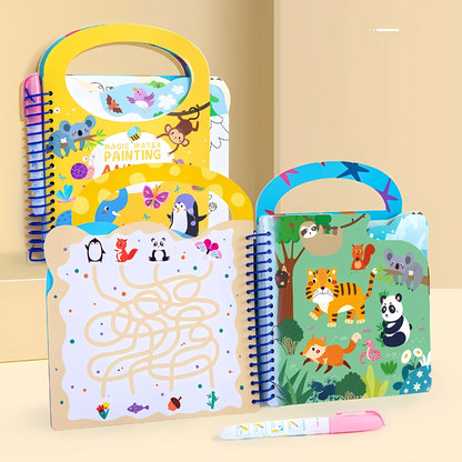 Preschool learning water coloring book, toddler friendly reusable design, perfect for travel and creative play.