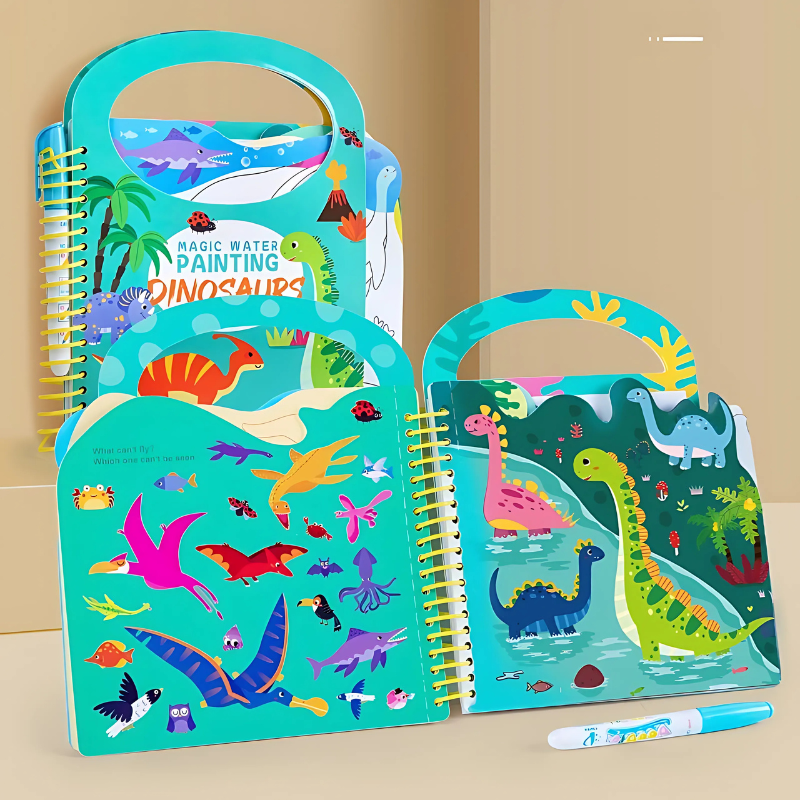 Reusable water coloring book, a mess-free educational toy for toddlers, promotes creative play and learning.