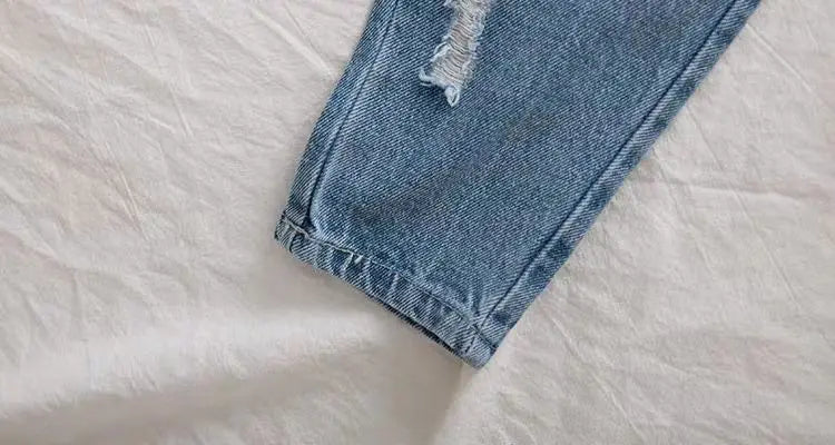 Light wash ripped denim jeans for toddlers, elastic waist, unisex kids pants