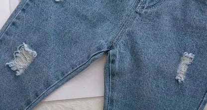 Durable toddler ripped denim jeans, versatile for play or casual outings, kids fashion