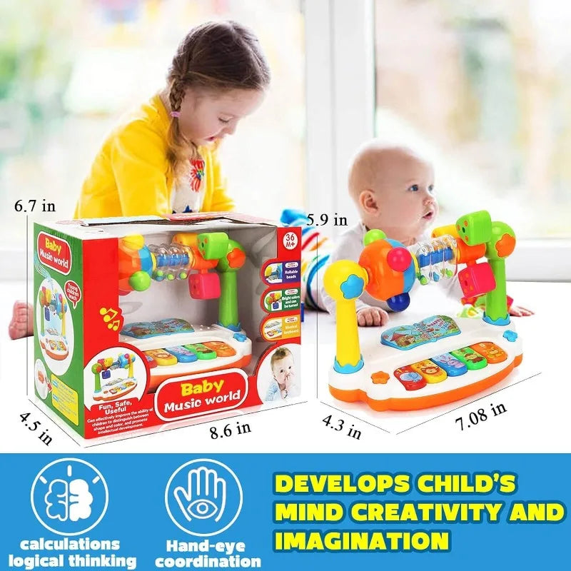 Musical development with a toddler rotating piano, an educational toy for baby's first years
