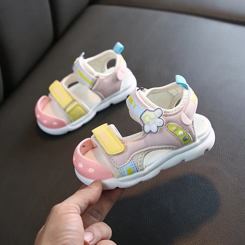 Kids' red adjustable summer sandals, perfect toddlers' beachwear footwear