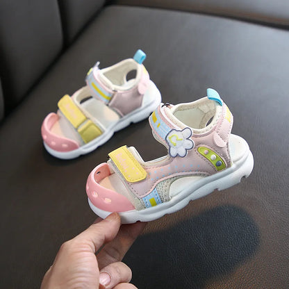 Kids' red adjustable summer sandals, perfect toddlers' beachwear footwear