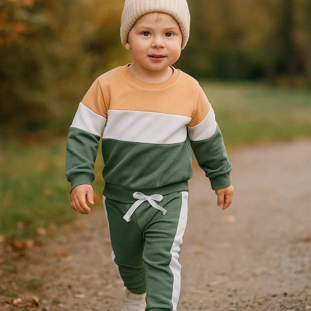 Toddler's comfy knit sweatshirt and jogger set in a soft, autumn-winter shade, perfect for kids.