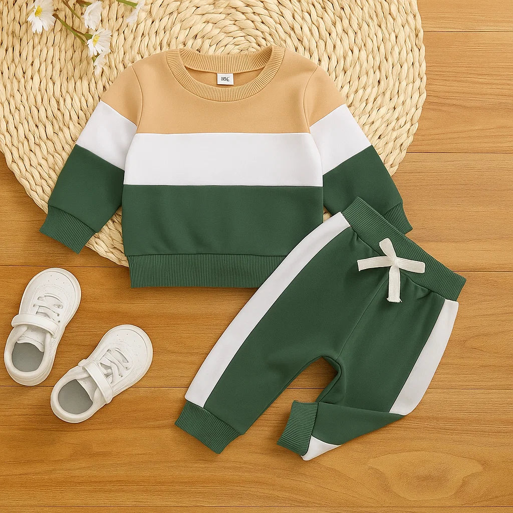Soft knit toddler jogger set with long-sleeved sweatshirt, comfortable and stylish for daily wear.