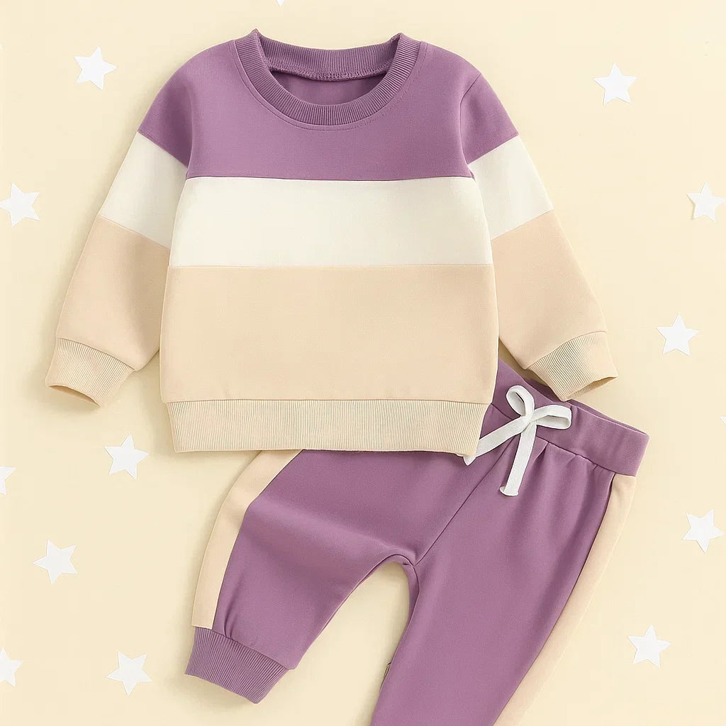 Folded ultra-soft toddler sweatshirt and jogger knitwear set, ready for autumn-winter comfort.