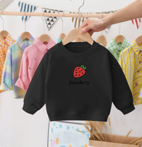 Toddler's cozy long-sleeve cotton sweater with colorful strawberry graphics, children's wear