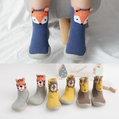 Toddler's cozy soft-sole sock shoes, grey cotton blend for indoor comfort & first steps