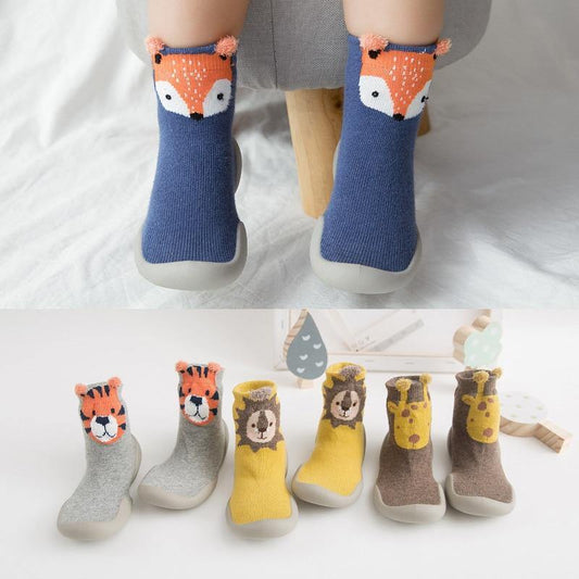 Toddler's cozy soft-sole sock shoes, grey cotton blend for indoor comfort & first steps