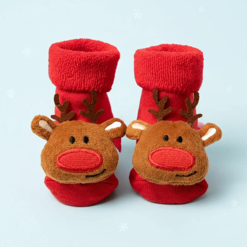 Anti-slip toddler socks, Christmas themed with Santa design, for festive baby & toddler clothing.