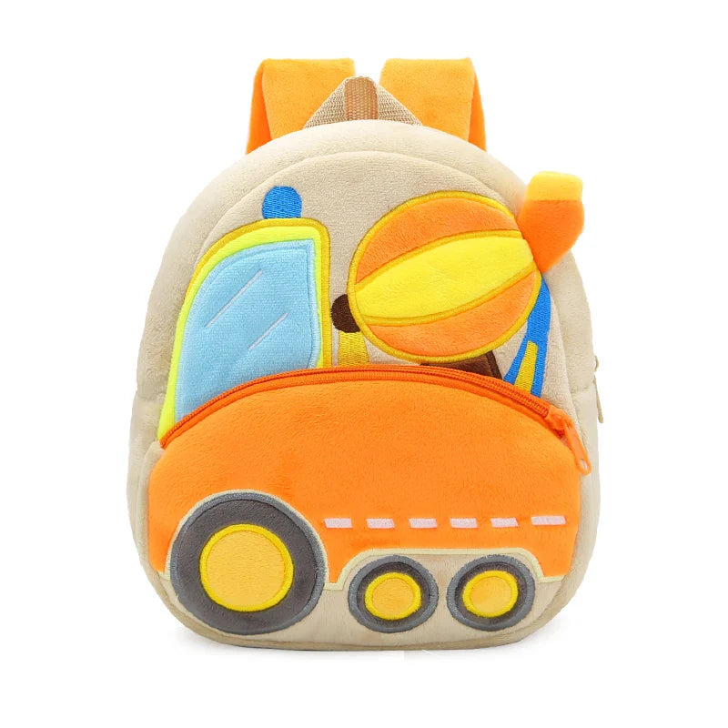 Child-friendly blue fire truck plush backpack, soft and lightweight for little ones