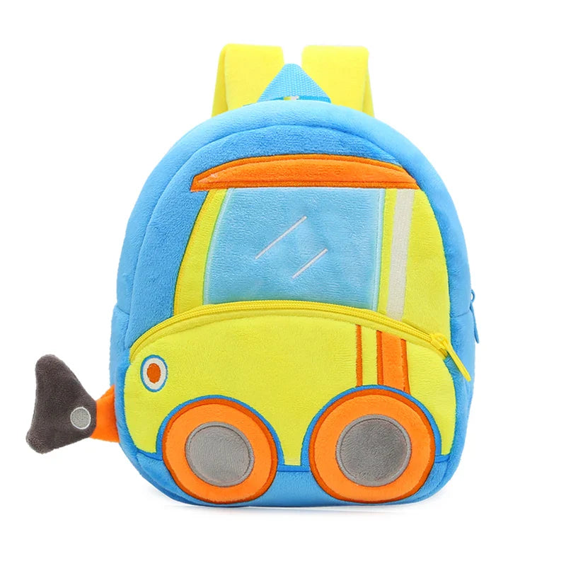 Yellow excavator plush backpack, a durable and charming mini school bag for toddler boys