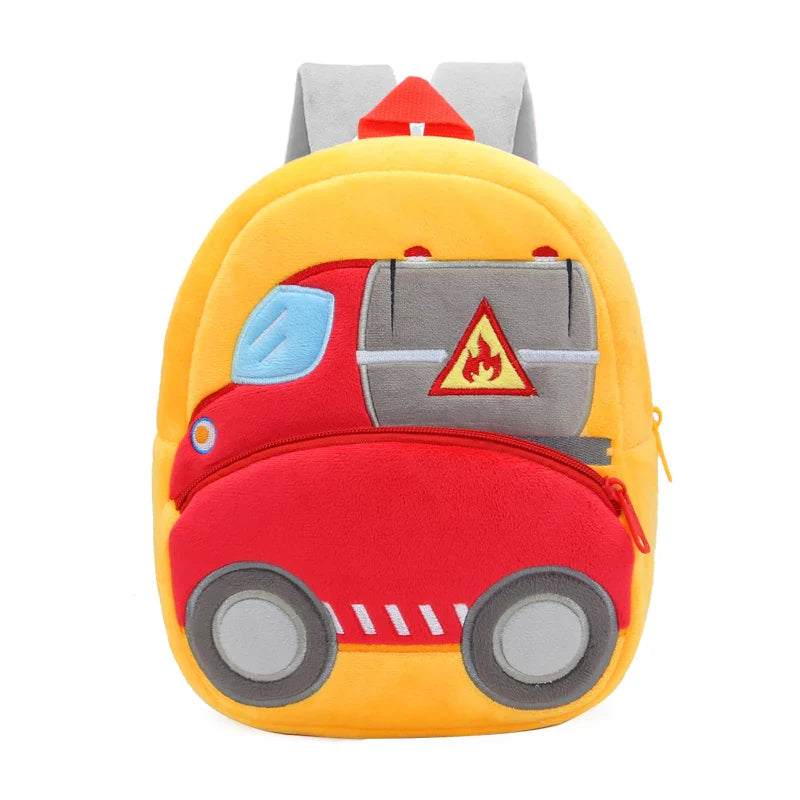 Toddler's plush engineering vehicle backpack, a lightweight and cute school bag for boys and girls
