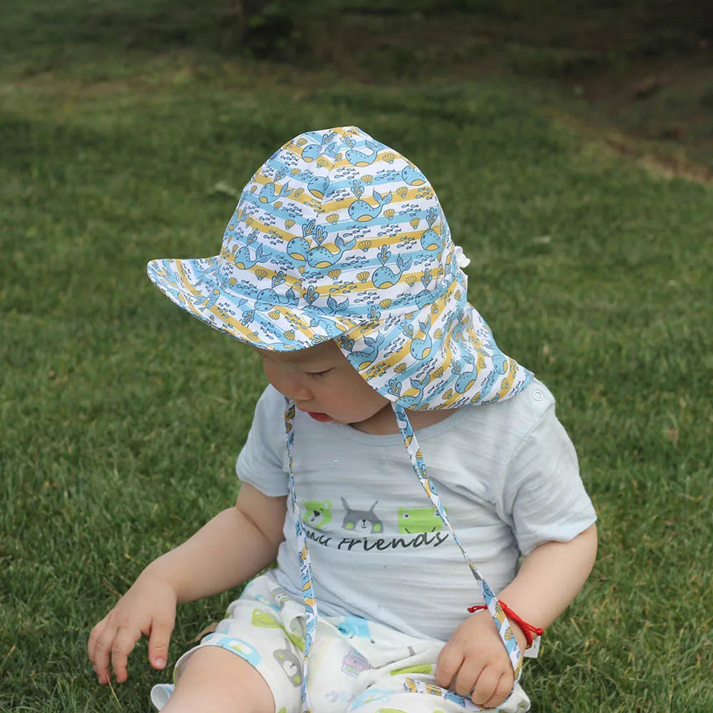 Kids' quick-dry UV bucket hat paired with matching quick-dry swimwear, complete set