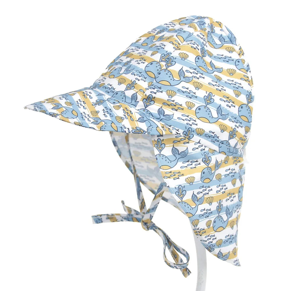 Back view of a baby's UV protection quick-dry bucket hat, showing adjustable drawstring