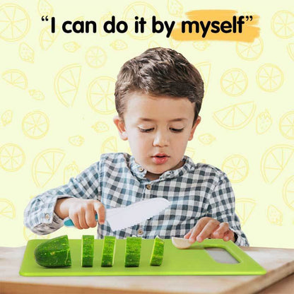 Educational 28-piece kids kitchen set with safe knives and utensils, promoting imaginative pretend play