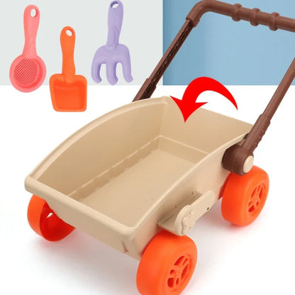 Kids beach cart toy set in bright colors, perfect for building sand castles and outdoor play