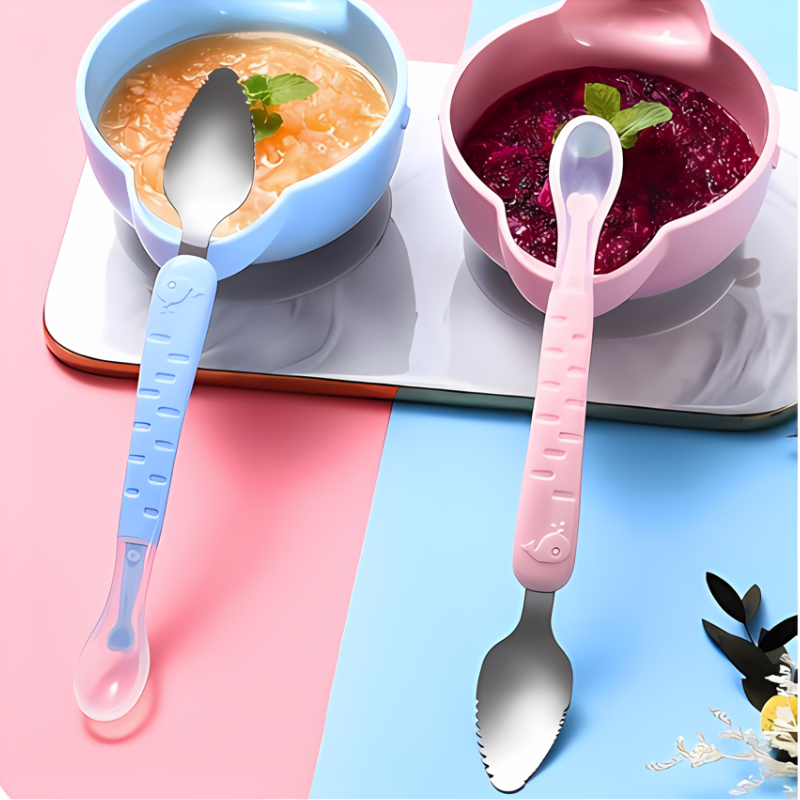 Toddler self-feeding spoon, ergonomic design for motor skill development, easy grip for small hands