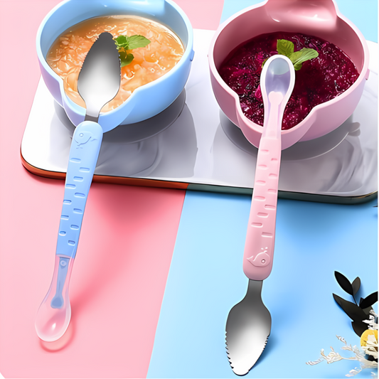 Toddler self-feeding spoon, ergonomic design for motor skill development, easy grip for small hands