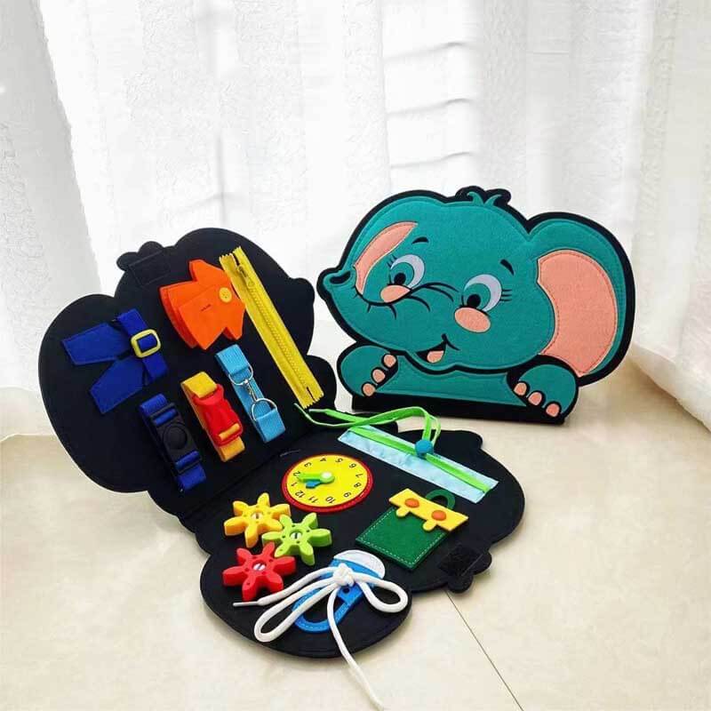 Vibrant sensory board teaching practical life skills, a perfect educational gift for young children.