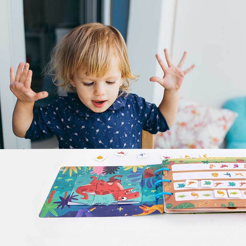 Toddler sensory learning sticker activity book, dinosaur theme, busy book for kids