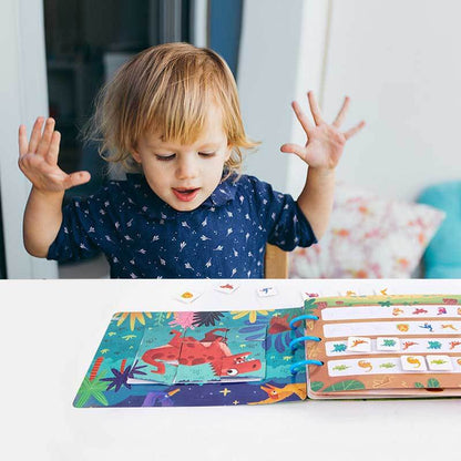 Toddler sensory learning sticker activity book, dinosaur theme, busy book for kids