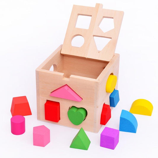 Toddler Shape Sorter Wooden Cube Puzzle for babies: 12 shapes, non-toxic educational toy for motor skills